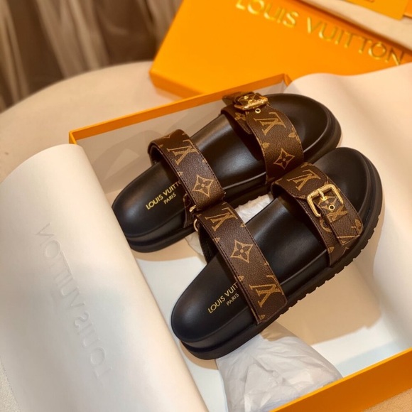 LV Louis Vuitton Monogram Brown Sandals women’s - Picture 1 of 6